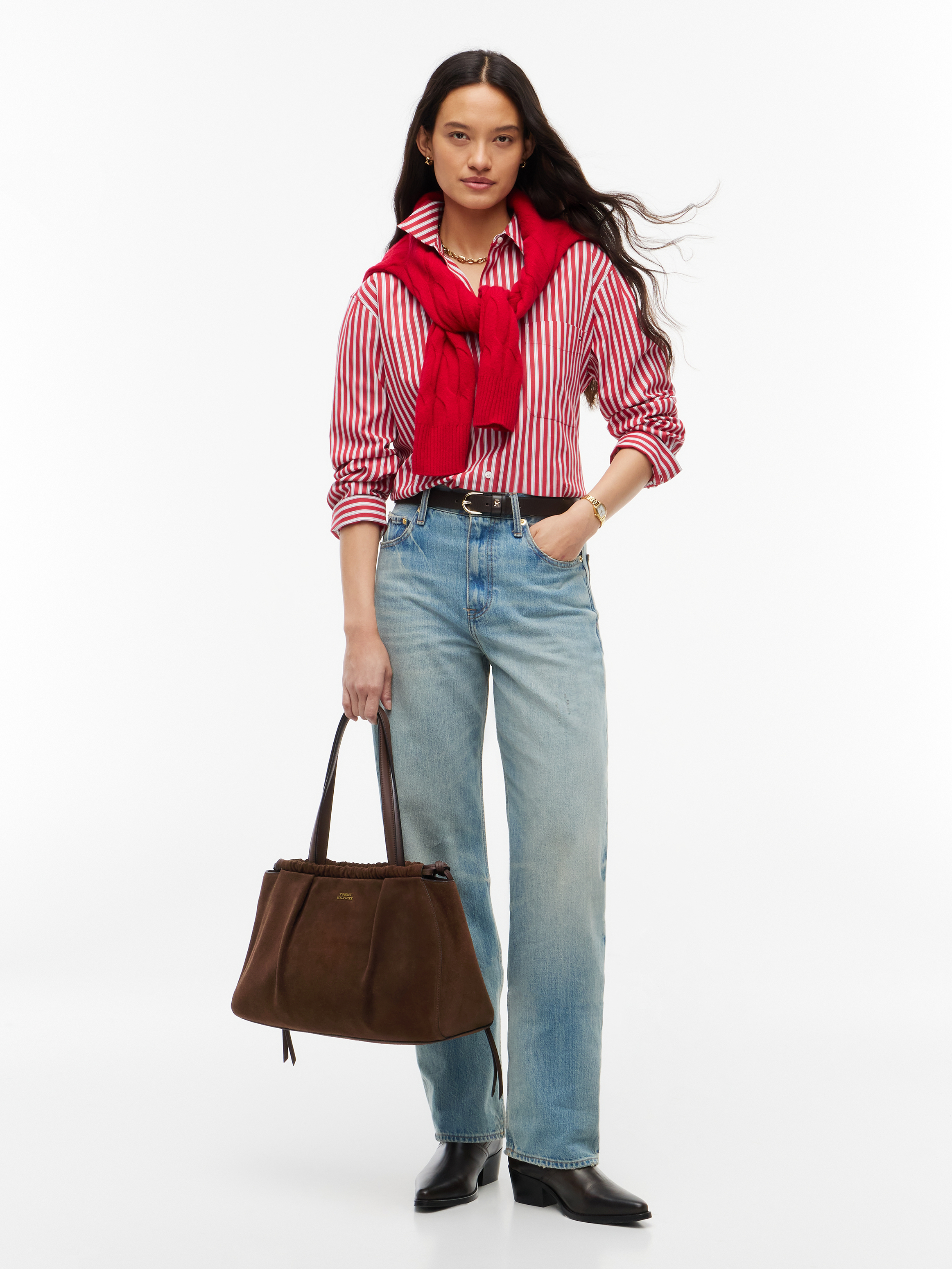 Soft Suede Contrast Piping Hobo Bag