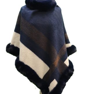 Holtkamp poncho blauwe ruit met fake fur